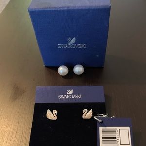 SWAROVSKI ICONIC SWAN RHODIUM PLATED EARRINGS